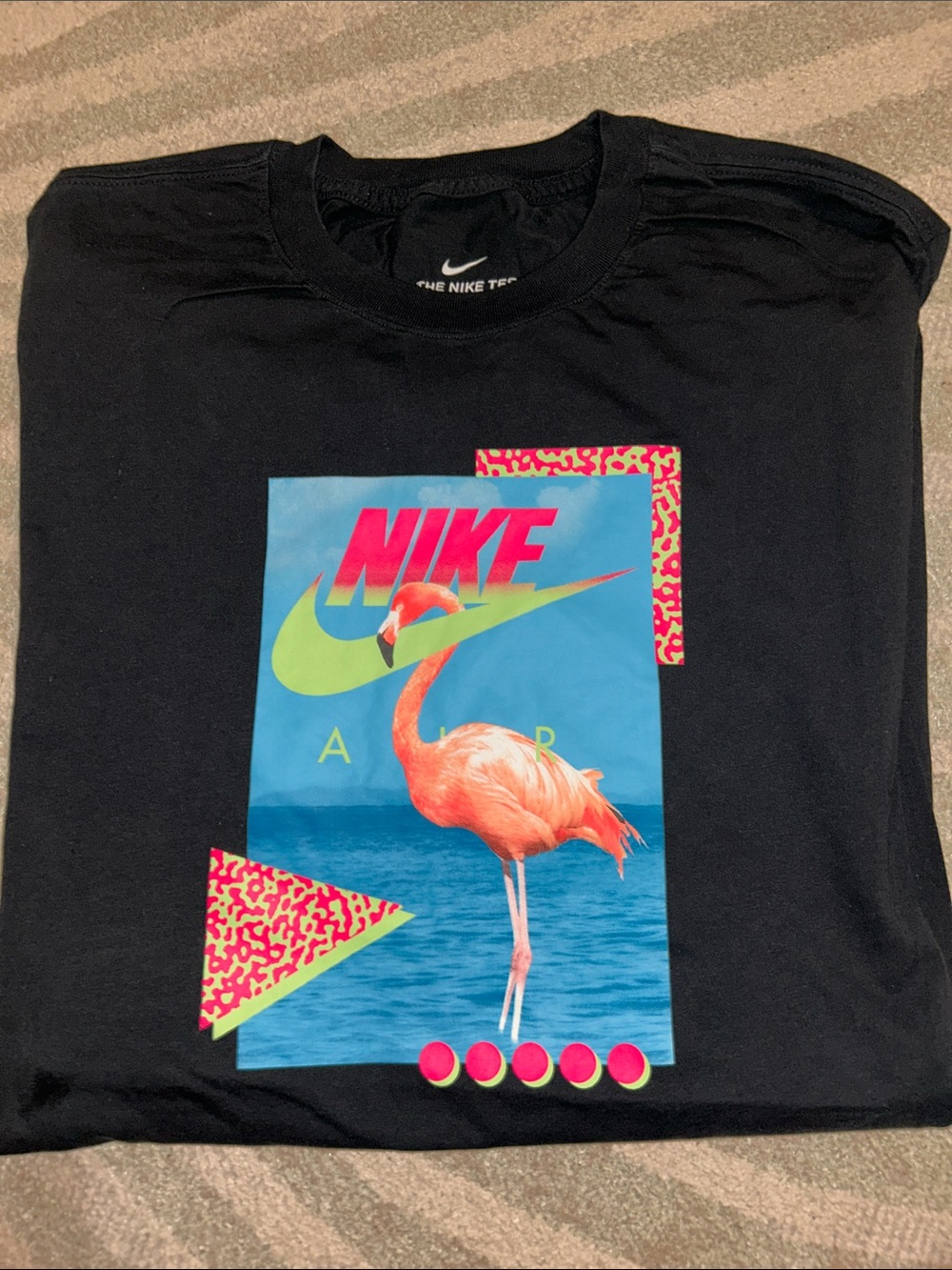 Nike Black Graphic Flamingo Tee with Neon Accents